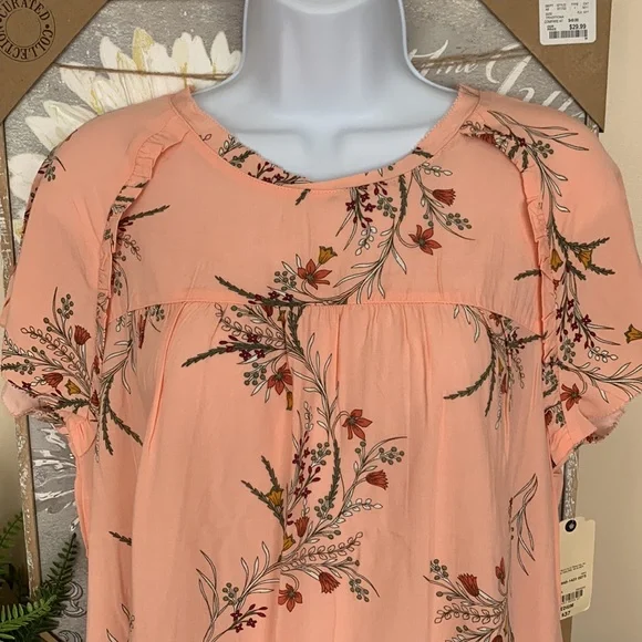 Peach Floral Print Blouse M NEW! - Picture 4 of 10